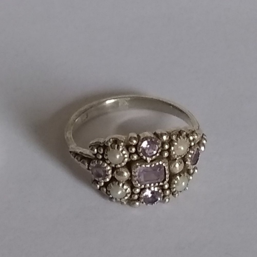 Victorian Amethyst and Pearl Silver Ring